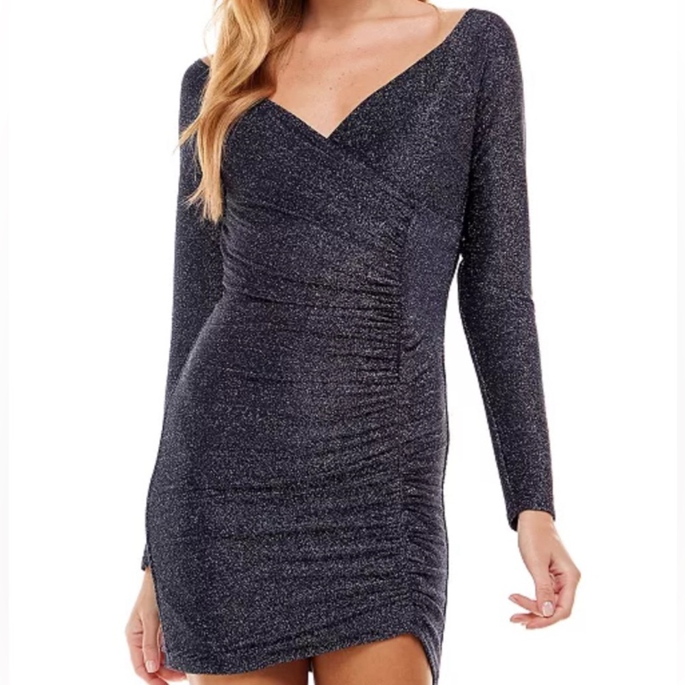 Midnight Doll Shimmer Bodycon Mini Dress - Long Sleeve
